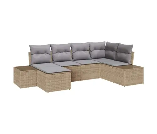 6 Gabalu Dārza Dīvānu Komplekts Ar Spilveniem Bēšā Poliratanā Vidaxl