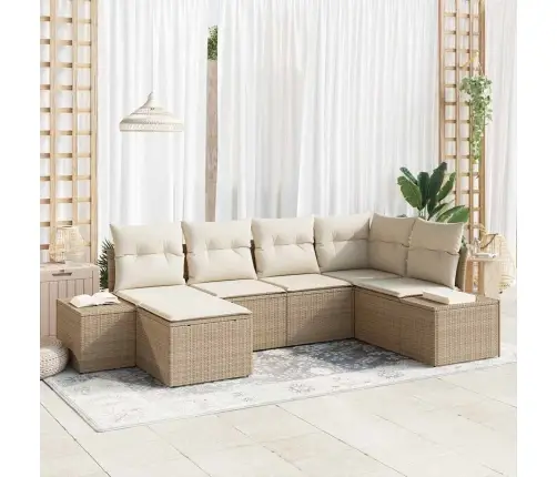 6 Gabalu Dārza Dīvānu Komplekts Ar Spilveniem - Bēšs Polirotangpalma Vidaxl