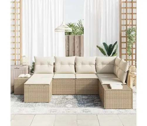 6 Gabalu Dārza Dīvānu Komplekts Ar Spilveniem - Bēšs Polirotangpalma Vidaxl