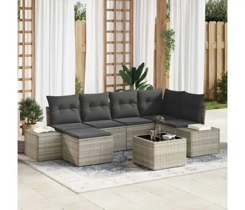 7 Daļu Dārza Dīvānu Komplekts Ar Spilveniem Gaiši Pelēks Polirāngs Vidaxl