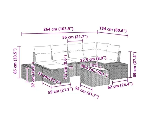 7 Daļu Dārza Dīvānu Komplekts Ar Spilveniem Gaiši Pelēks Polirāngs Vidaxl