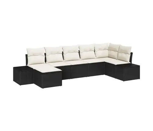 7 Daļu Dārza Dīvānu Komplekts Ar Spilventiņiem Melnā Poli Rotangpalma Vidaxl