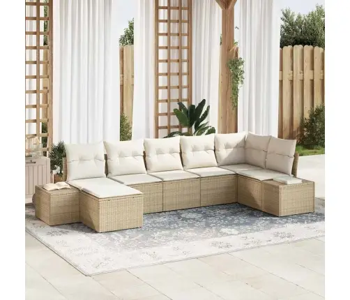 7 Gabalu Dārza Dīvānu Komplekts Ar Spilveniem, Bēšs, Poli Rotangpalma Vidaxl