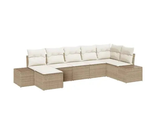 7 Gabalu Dārza Dīvānu Komplekts Ar Spilveniem, Bēšs, Poli Rotangpalma Vidaxl