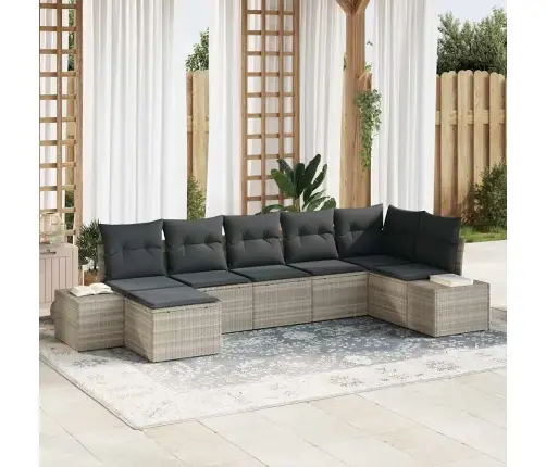 Sodo Sofų Rinkinys Su Pagalve 7 Pcs Šviesiai Pilka Poliratanas