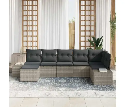 Sodo Sofų Rinkinys Su Pagalve 7 Pcs Šviesiai Pilka Poliratanas