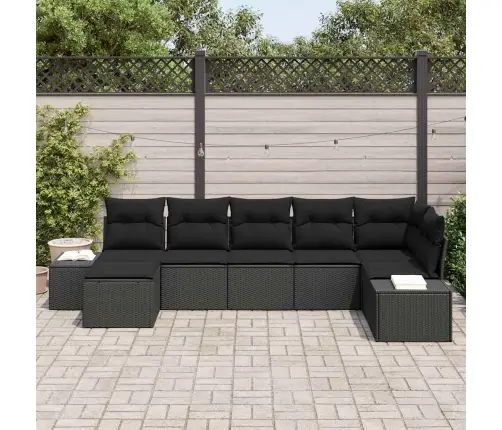 7 Daļu Dārza Dīvānu Komplekts Ar Spilveniem Melnā Poliratanā Vidaxl