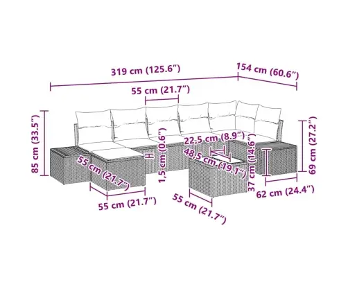7 Gabalu Dārza Dīvānu Komplekts Ar Spilveniem Pelēks Poli Rotangpalma Vidaxl
