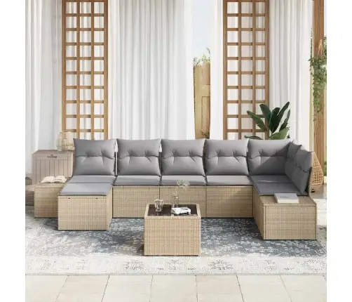 8 Gabalu Dārza Dīvānu Komplekts Ar Spilventiņiem Melnā Poli Rotangpalma Vidaxl