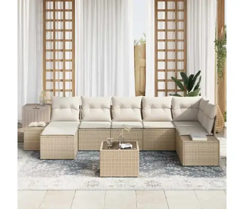 8 Sēdvietu Dārza Dīvānu Komplekts Ar Spilveniem Brūns Poliratan Vidaxl