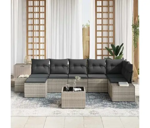 8 Vienību Dārza Dīvānu Komplekts Ar Spilveniem Pelēks Poliratanis Vidaxl