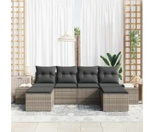 Sodo Sofų Rinkinys Su Pagalve 6 Pcs Pilka Poliratanas