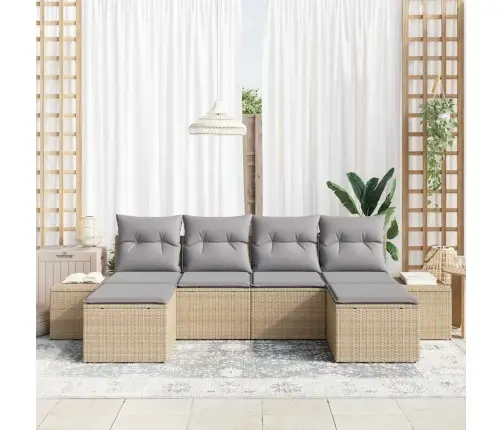 6 Gabalu Dārza Dīvānu Komplekts Ar Spilveniem Bēšs Poli Rotangpalma Vidaxl