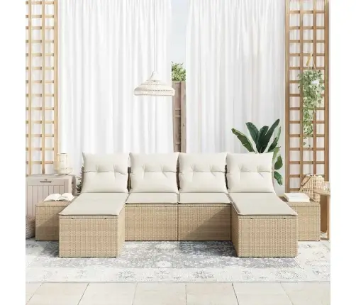 Sodo Sofų Rinkinys Su Pagalve 6 Pcs Smėlio Poliratanas