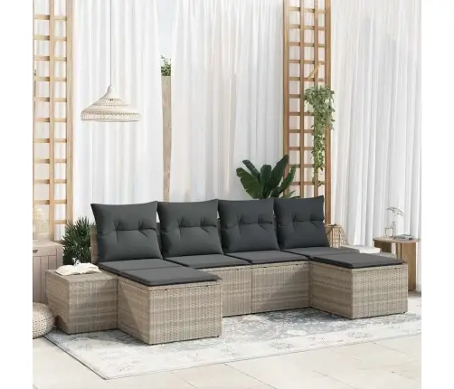 6 Gabalu Dārza Dīvānu Komplekts Ar Spilveniem Gaiši Pelēks Poli Rotangpalma Vidaxl