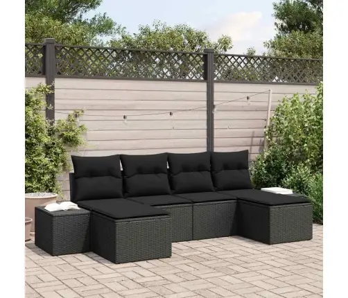 6 Gabalu Dārza Dīvānu Komplekts Ar Spilveniem, Melna Poli Rotangpalma Vidaxl