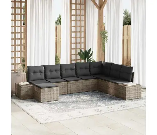 8 Daļīgu Dārza Dīvānu Komplekts Ar Spilveniem Pelēkā Polirātanā Vidaxl