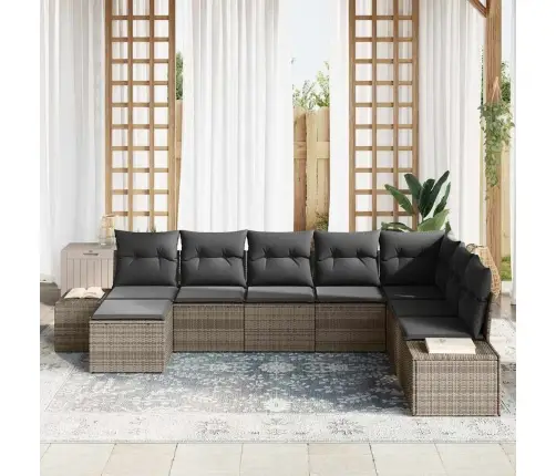 8 Daļīgu Dārza Dīvānu Komplekts Ar Spilveniem Pelēkā Polirātanā Vidaxl