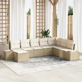 Dārza Dīvānu Komplekts Ar Spilvenu 8 Pcs Bēša 319 X 209 X 85 Cm Vidaxl
