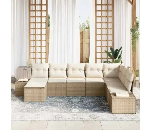 Dārza Dīvānu Komplekts 8 Pcs Bēša 319 X 209 X 85 Cm Pe Rotangs Vidaxl