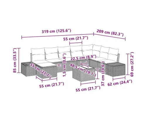Aia Diivanikomplekt Padjaga 9 Pcs Beež Polürotang