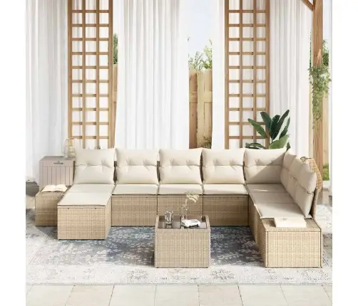 9 Daļīgs Dārza Dīvānu Komplekts Ar Spilveniem - Brūnā Poliratanā Vidaxl