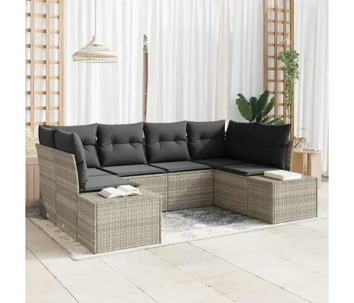 6 Gabalu Dārza Dīvānu Komplekts Ar Spilveniem Gaiši Pelēks Poli Rotangpalma Vidaxl