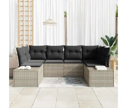 6 Gabalu Dārza Dīvānu Komplekts Ar Spilveniem Gaiši Pelēks Poli Rotangpalma Vidaxl