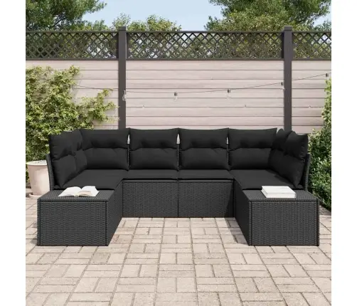 6 Gab. Dārza Dīvānu Komplekts Ar Spilveniem Melns Polietilēna Rotangpalmas Vidaxl