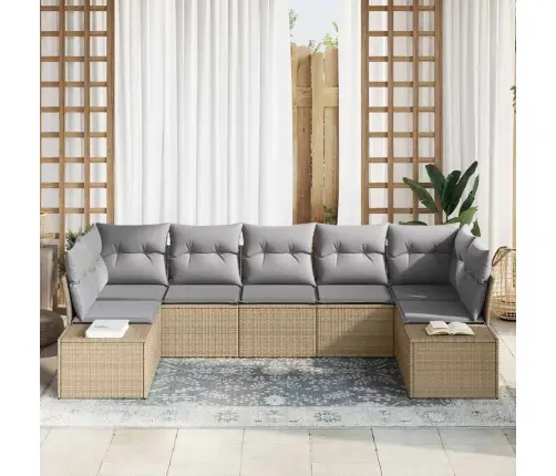 Sodo Sofų Rinkinys Su Pagalve 7 Pcs Smėlio Poliratanas