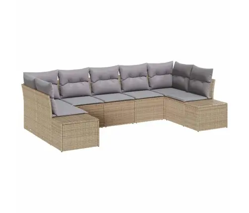 Sodo Sofų Rinkinys Su Pagalve 7 Pcs Smėlio Poliratanas