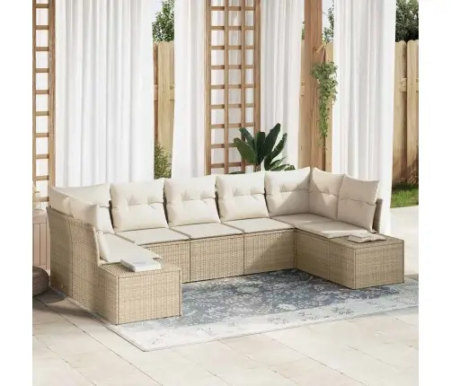 7 Gabalu Dārza Dīvānu Komplekts Ar Spilveniem Bēša Poli Rotangpalma Vidaxl