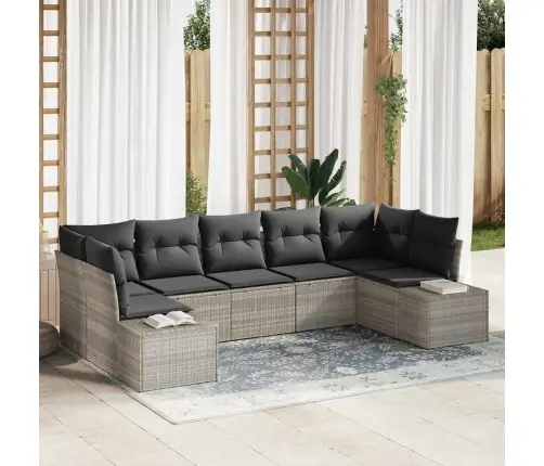 7 Daļu Dārza Dīvānu Komplekts Ar Spilveniem Gaiši Pelēks Poli Rotangpalma Vidaxl