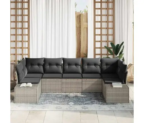 7 Daļu Dārza Dīvānu Komplekts Ar Spilveniem Gaiši Pelēks Poli Rotangpalma Vidaxl