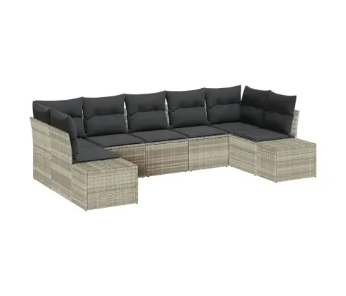 7 Daļu Dārza Dīvānu Komplekts Ar Spilveniem Gaiši Pelēks Poli Rotangpalma Vidaxl