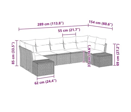 7 Daļu Dārza Dīvānu Komplekts Ar Spilveniem Gaiši Pelēks Poli Rotangpalma Vidaxl