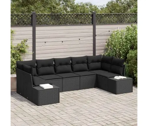 Sodo Sofų Rinkinys Su Pagalve 7 Pcs Juoda Poliratanas