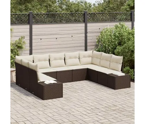 9 Daļu Dārza Dīvānu Komplekts Ar Spilveniem – Brūns Polietilēna Rotangpalma Vidaxl