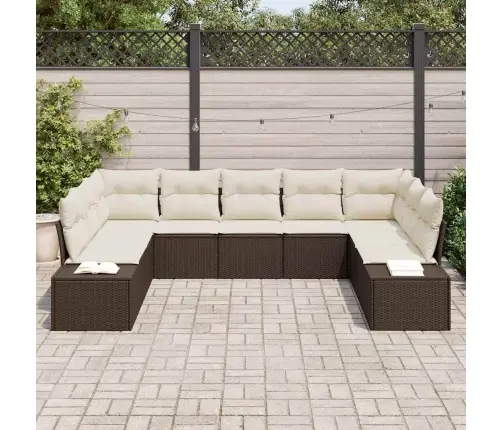 9 Daļu Dārza Dīvānu Komplekts Ar Spilveniem – Brūns Polietilēna Rotangpalma Vidaxl