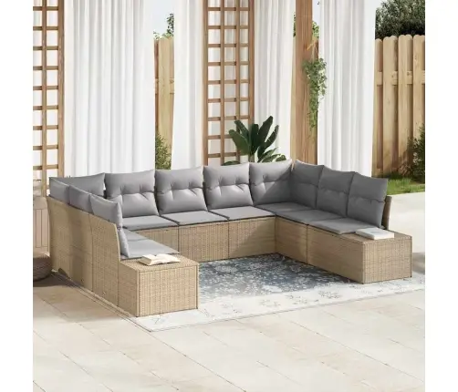 9-Daļu Dārza Dīvānu Komplekts Ar Spilveniem Bēšā Poliratanā Vidaxl