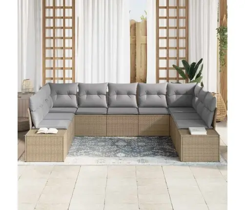 9-Daļu Dārza Dīvānu Komplekts Ar Spilveniem Bēšā Poliratanā Vidaxl