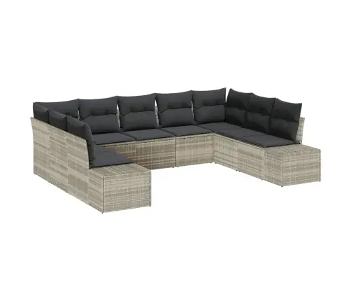 Sodo Sofų Rinkinys Su Pagalve 9 Pcs Šviesiai Pilka Poliratanas