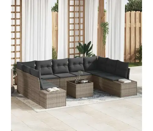 10 Daļīgs Dārza Dīvānu Komplekts Ar Spilveniem - Melns Poliestera Rotangpalma Vidaxl