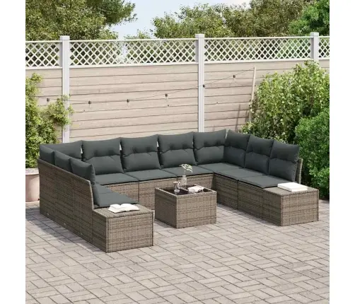 10 Daļīgs Dārza Dīvānu Komplekts Ar Spilveniem - Melns Poliestera Rotangpalma Vidaxl