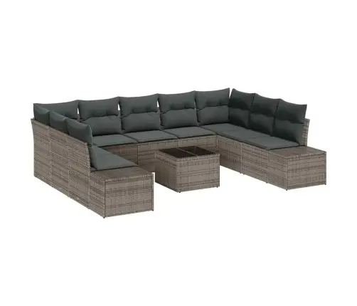 10 Daļīgs Dārza Dīvānu Komplekts Ar Spilveniem - Melns Poliestera Rotangpalma Vidaxl