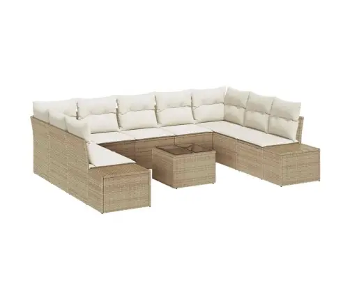 Sodo Sofų Rinkinys Su Pagalve 10 Pcs Smėlio Poliratanas