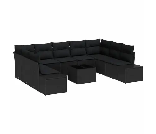 Sodo Sofų Rinkinys Su Pagalve 10 Pcs Juoda Poliratanas