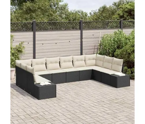 Sodo Sofų Rinkinys Su Pagalve 10 Pcs Juoda Poli Ratanas