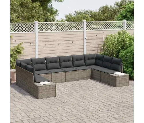 Sodo Sofų Rinkinys Su Pagalve 10 Pcs Pilka Poliratanas