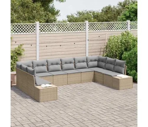 10 Gabalu Dārza Dīvānu Komplekts Ar Spilveniem Bēšā Polietilēna Rotangpalma Vidaxl